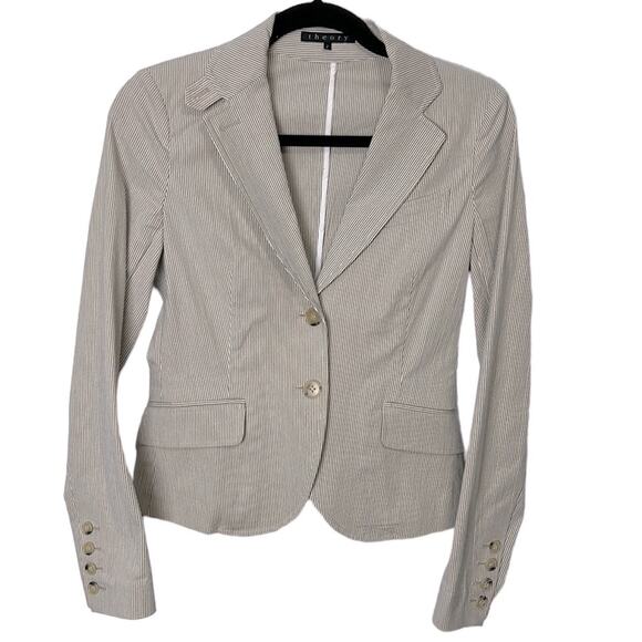 Theory Pin Stripe Tan White Black striped Blazer Jacket size 2 - Picture 1 of 7